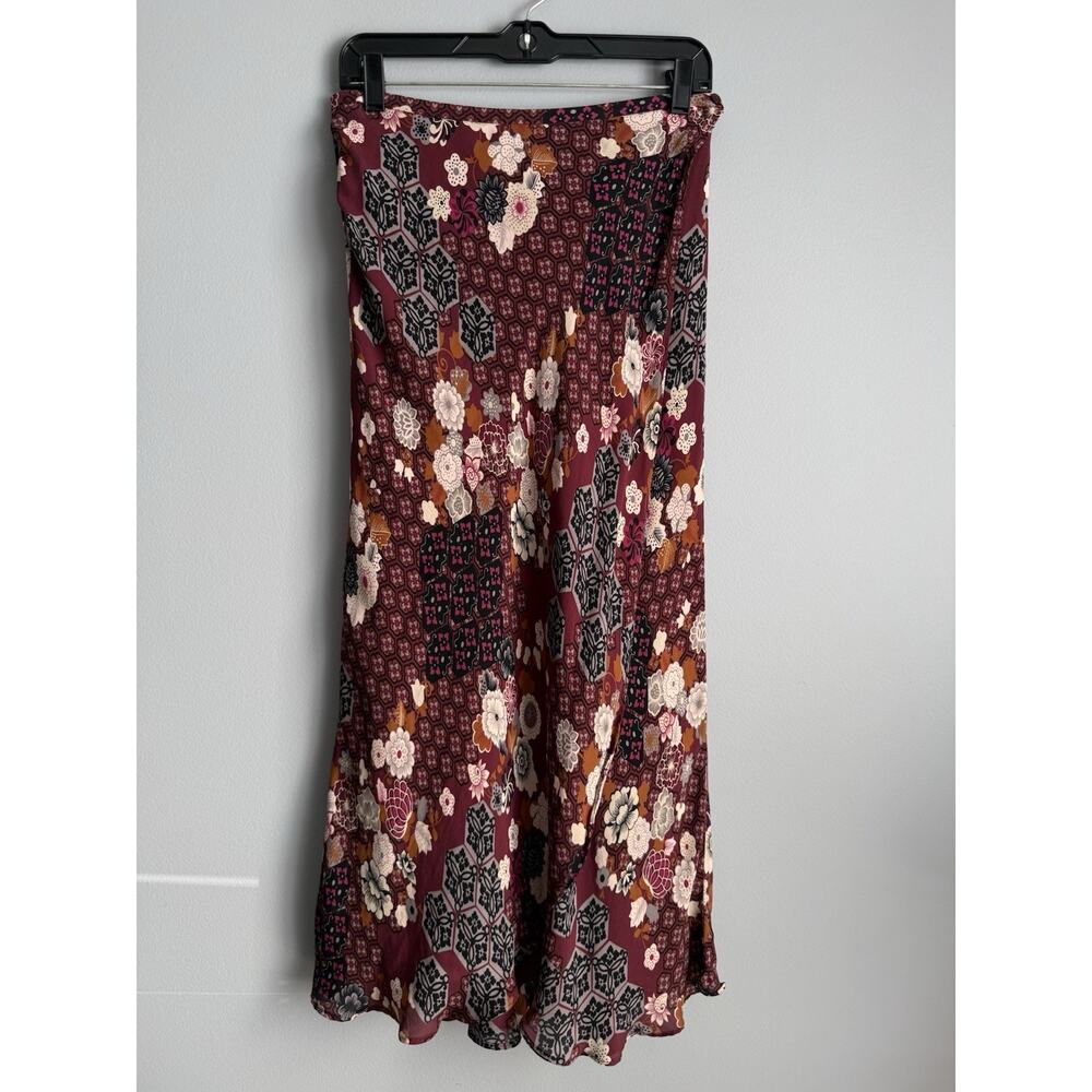 Alfani Silk Midi Skirt Womens Size 10 Floral A Line Boho Burgundy Flowy Vintage